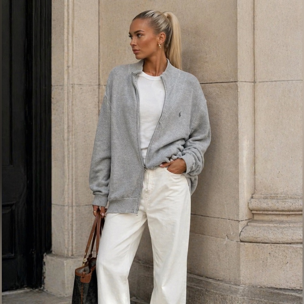 Polo by Ralph Lauren Light Gray Pima Cotton Zip Cardigan